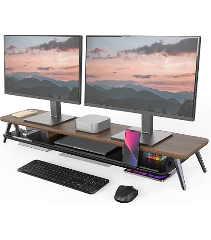 Fenge モニター台 RGBテープライト付き ブラウン Amazon.co.jp: Fenge モニター台 卓上 パソコン台 デスクシェルフ pc台